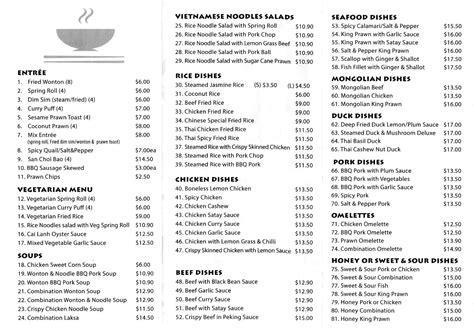 Jindalee Master Wok Menu, Menu for Jindalee Master Wok, Jindalee ...