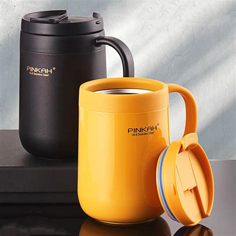 Pinkah Office Stainless Steel Mug Insulated Thermos Cup with Lid Thermos Coffee Mug Cup with ...