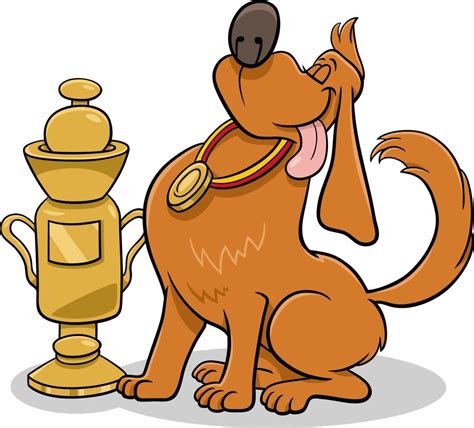 cartoon dog with a cup and a medal from the dog show 11286875 Vector ...