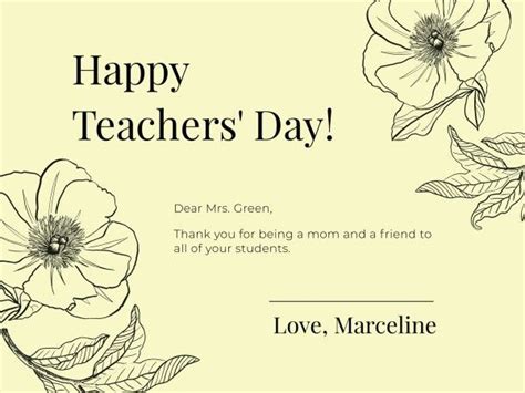 Yellow Sketch Floral Happy Teachers' Day Card Template and Ideas for Design | Fotor