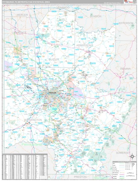 Pittsburgh, PA Metro Area Wall Map Premium Style by MarketMAPS - MapSales