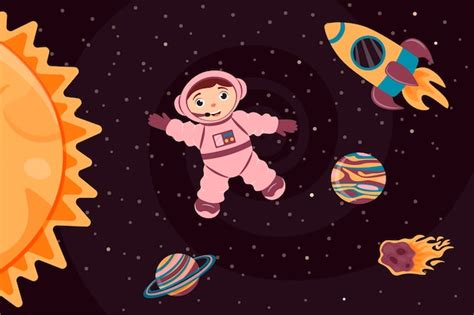 Premium Vector | Background with cute astronaut rocket planet and ...