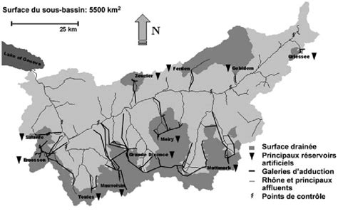 Le bassin versant du Rhône à l'amont du Léman, les principaux... | Download Scientific Diagram