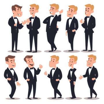 Groomsmen Clipart Groomsmen In Tuxedos Set In Various Poses Cartoon ...