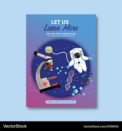 Science poster design with microscope astronaut Vector Image