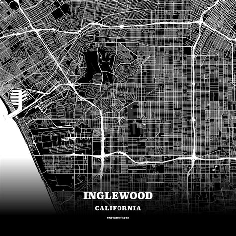 Black map poster template of Inglewood, California, United States. This ...