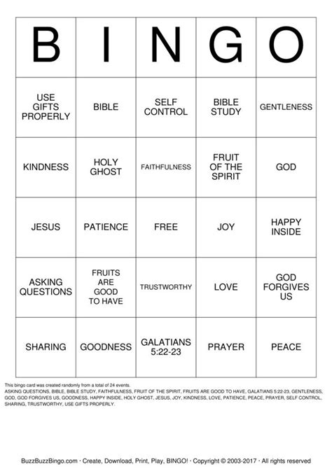 Fruit Of The Spirit Bingo Printable - Printable Templates