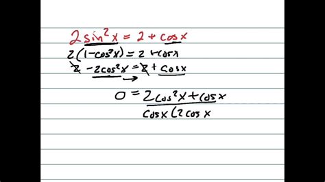 Solve 2sin^2x=2+cosx - YouTube