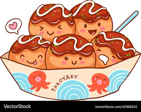 Cute takoyaki cartoon japanese food Royalty Free Vector