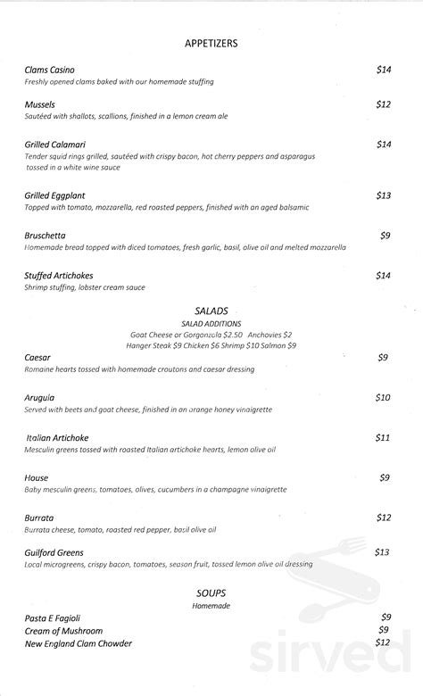 Quattro's Italian Restaurant menu in Guilford, Connecticut, USA