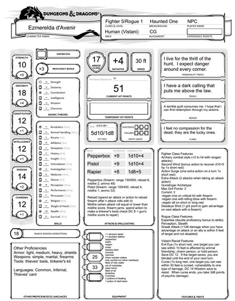 Curse of Strahd NPCs retooled – Fear and Loathing in Ravenloft Character Sheet, Character Names ...