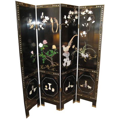 Dual Sided 4 Panel Asian Screen, Japanese Room Divider at 1stdibs