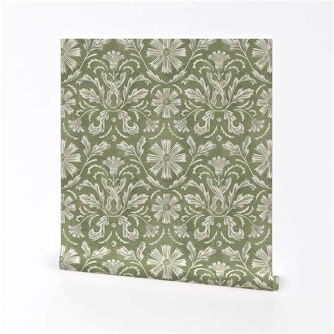 Sage Green Damask Wallpaper Sage Damask by Jen_owens Large French ...