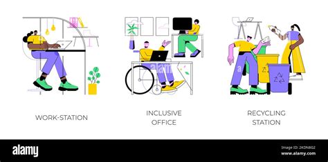 Office design and interior isolated cartoon vector illustrations set. Work-station in smart ...