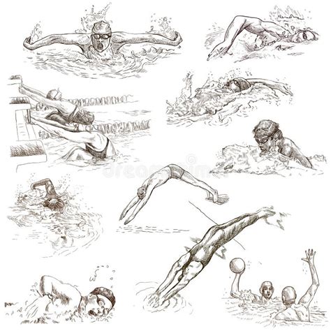 Swimming. Hand Drawn Collection. Original Sketches. Stock Illustration - Image: 53447948