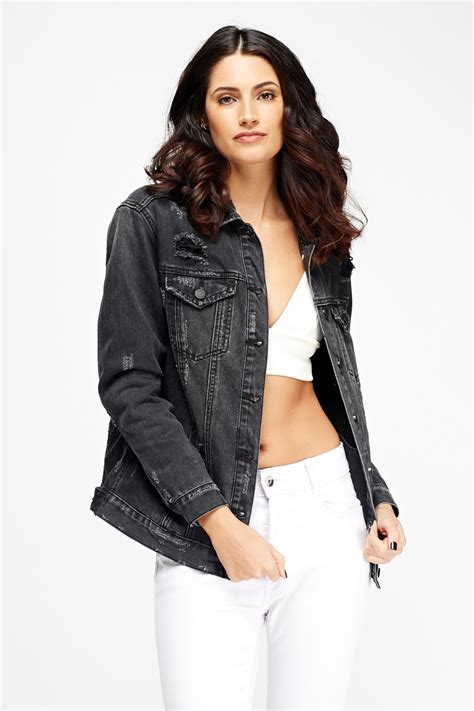 Distressed Black Denim Jacket - Just $7