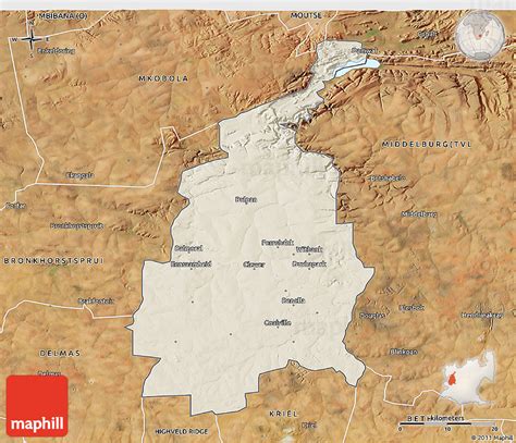 Shaded Relief 3D Map of WITBANK, satellite outside