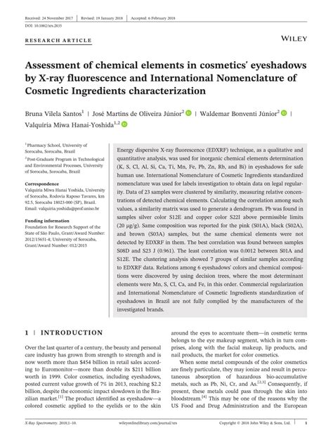 [PDF] Assessment of chemical elements in cosmetics' eyeshadows by X-ray fluorescence and ...