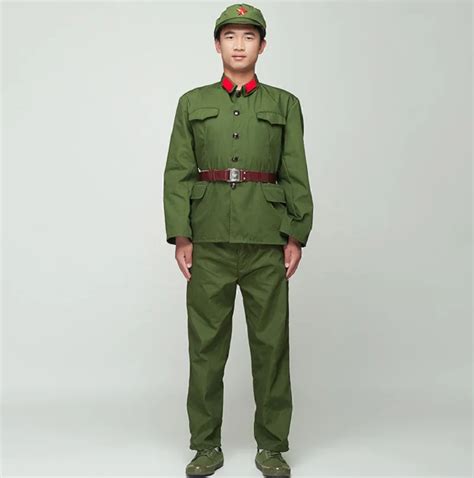 North Korean Soldier Uniform Red guards green performance costume stage film television Eight ...