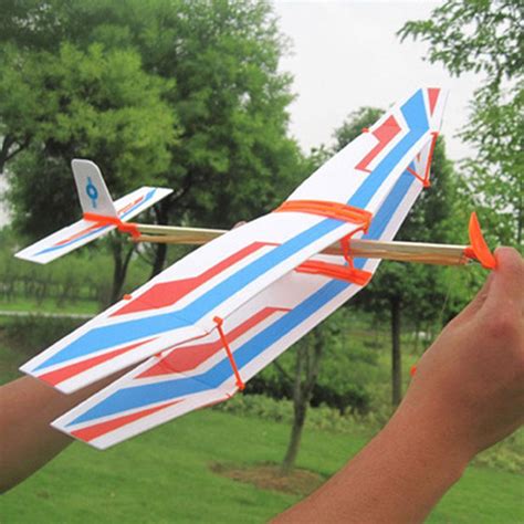 DIY Hand Throw Flying Glider Plane Toy Elastic Rubber Band Powered Airplane Assembly Model Toys ...