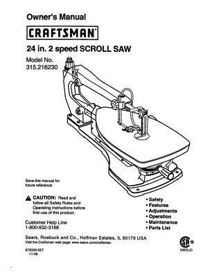 Craftsman 315.216230 Scroll Saw Owners Instruction Manual | eBay