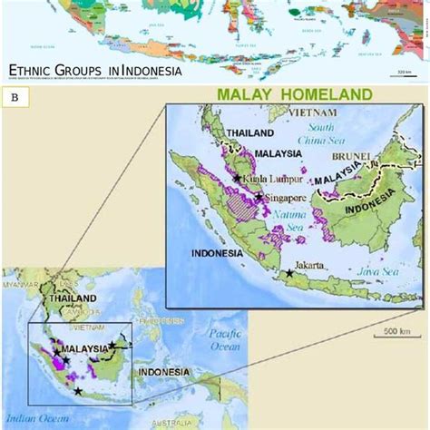 Ethnolinguistic map of Indonesia. (A) Ethnic groups in Indonesia. (B)... | Download Scientific ...