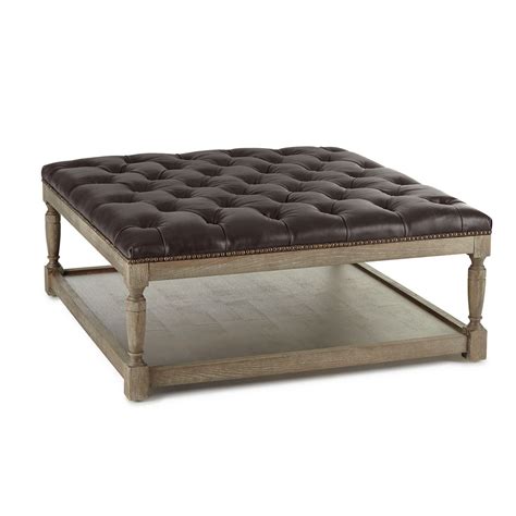 Carlton Tufted Leather Square Ottoman 42" | Zin Home