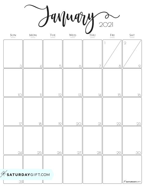 January 2023 Calendar - 9 Cute & FREE Printables | SaturdayGift ...