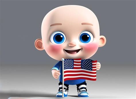 Premium Photo | 3d cute baby cartoon USA flag holding in the hand
