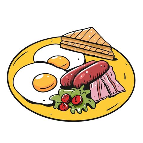 Premium Vector | A cartoon drawing of a plate of food with two eggs and a slice of bread.