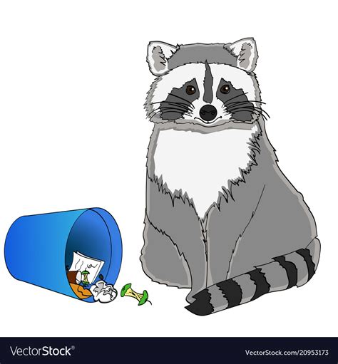 Raccoon eats from the trash a garbage can Vector Image