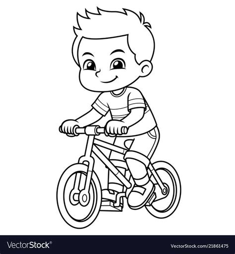 Boy Riding New Red Bicycle BW. Download a Free Preview or High Quality Adobe Illustrator Ai, EPS ...