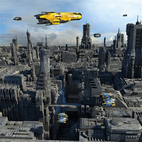 3d sci-fi city scenes scifi space