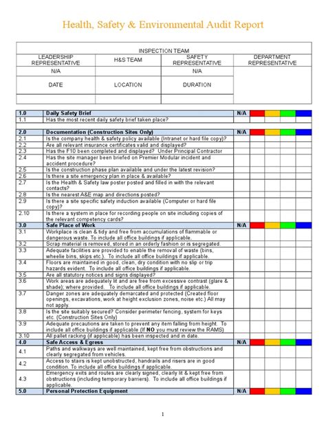 Revised Site Audit Template | Occupational Safety And Health | Personal ...