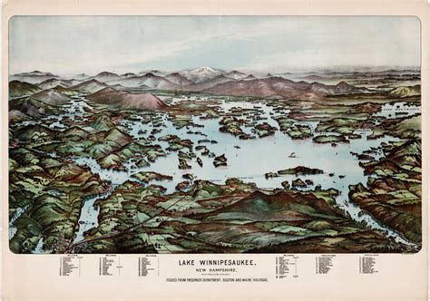 Birds-eye view of Lake Winnipesaukee - Rare & Antique Maps