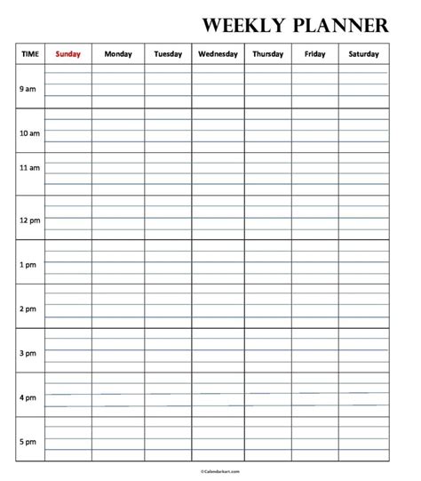 Free Printable Weekly Planner Templates - CalendarKart