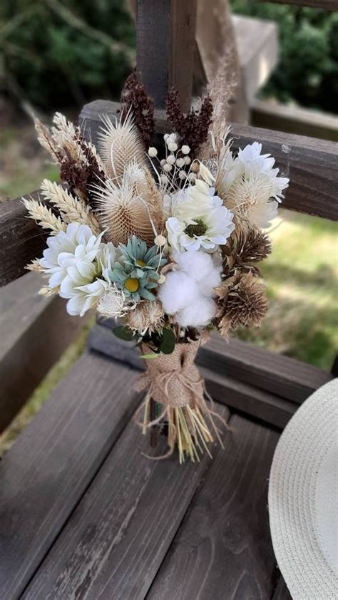 Rustic Boho Bridal Bouquet Dried Daisy Bouquet Taupe Tan - Etsy