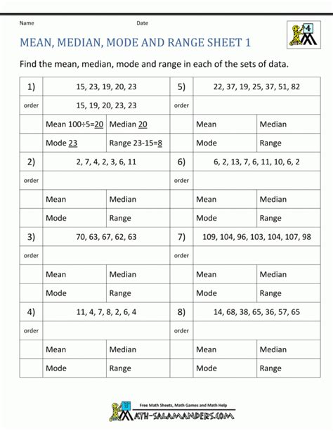 Mode Mean And Median Worksheets