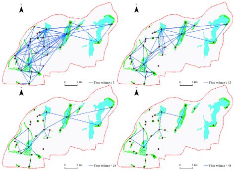 The flow network under different flow volumes. | Download Scientific ...