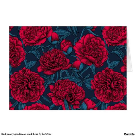 Red peony garden on dark blue | Zazzle | Red peonies, Peonies garden ...