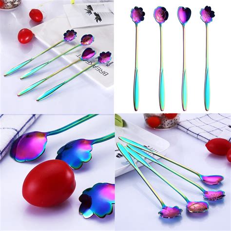 Colorful Petal Spoon Handle Spoons Ice Cream Drinking Tools Kitchen Gadget - Walmart.com ...