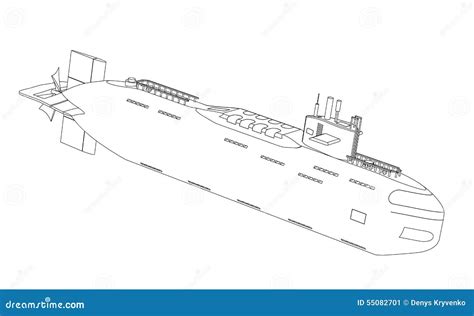 The Submarine Nuclear Outline Drawing On A White Background Stock Vector - Illustration of ...