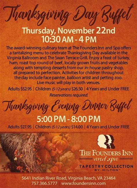 Thanksgiving Buffet at The Founders Inn and Spa5641 Indian River Rd, Virginia Beach, Virginia ...