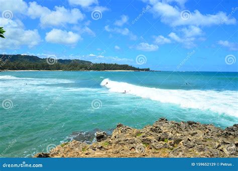 Surfers at Turtle Bay Beach Hawaii USA Stock Image - Image of coral, hawaiian: 159652129