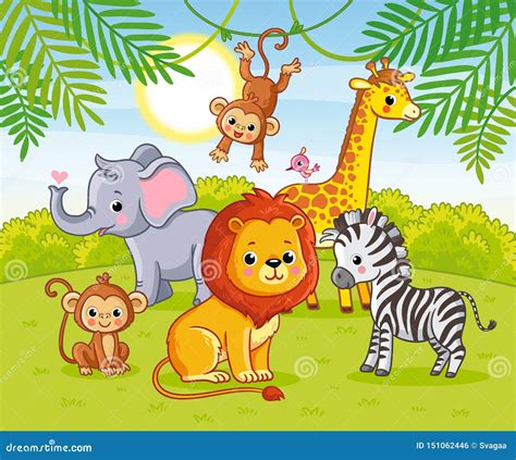 Cute African Animals in the Jungle. Animals in the Green Jungle Stock Illustration ...