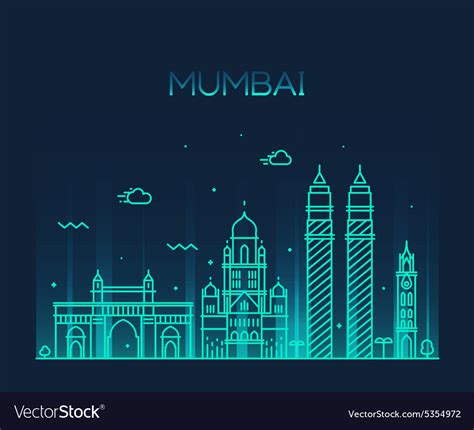 Mumbai city skyline line art Royalty Free Vector Image