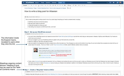 Use Confluence for blogging and outline your blog process