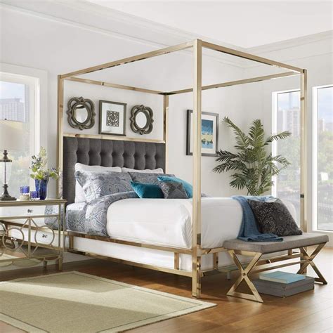 Weston Home Umberton Queen Size Canopy Bed in Champagne Gold Finish and ...