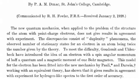 The Quantum Theory of the Electron (P.Dirac)