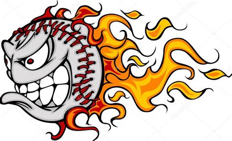 Cartoon Vector Image of a Flaming Baseball with Angry Face | Softball ...